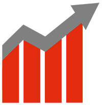Chart with and arrow trending upward used to symbolize an increase in productivity in the workplace