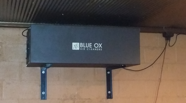 The Blue Ox OX1100 commercial air cleaner installed to remove bar tobacco and cigarette smoke.