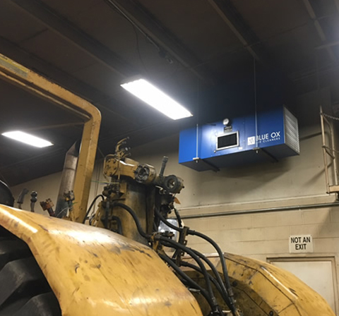 OX3000 industrial air cleaner being used in welding / plasma cutting workspace to help with the smoke produced during the process