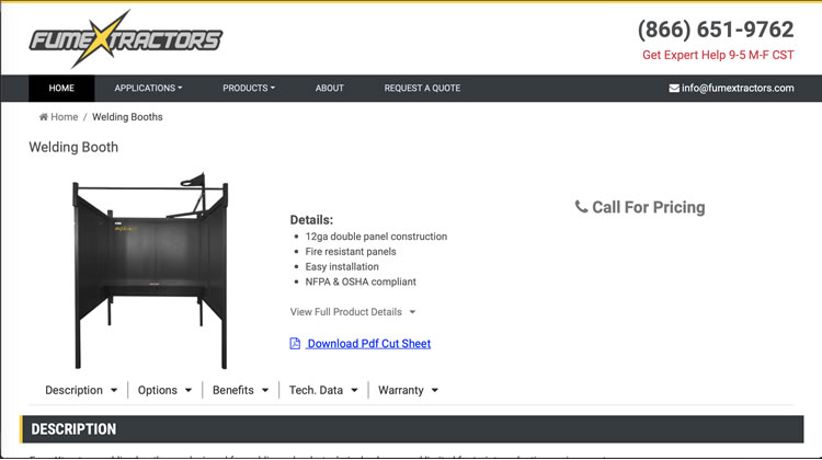 Homepage for fumextractors.com/welding-booths