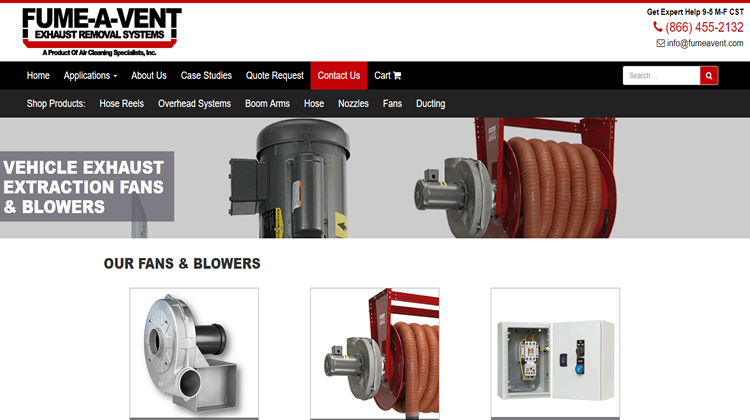 Homepage for fumeavent.com/fans-and-blowers/
