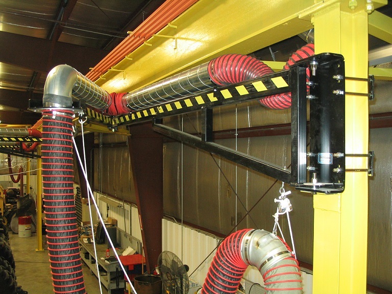 diesel fume and exhaust removal system at diesel engine repair facility.