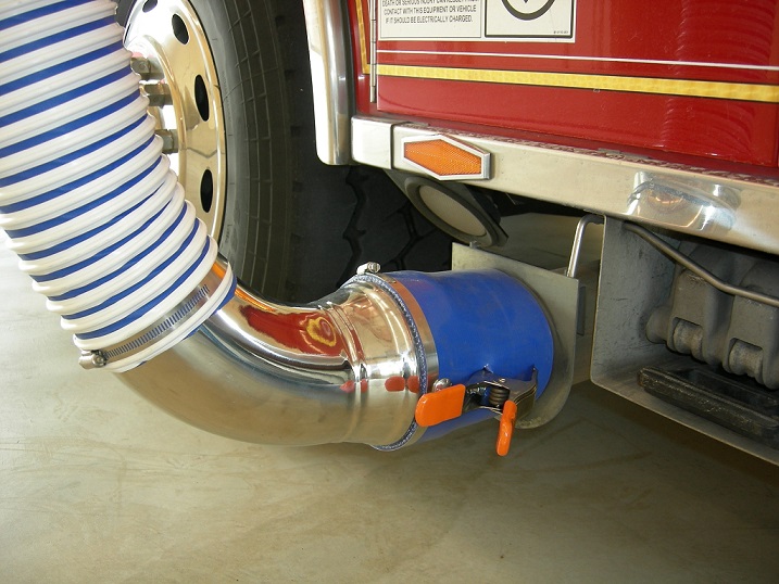 Source capture system attached to fire truck for exhaust removal.
