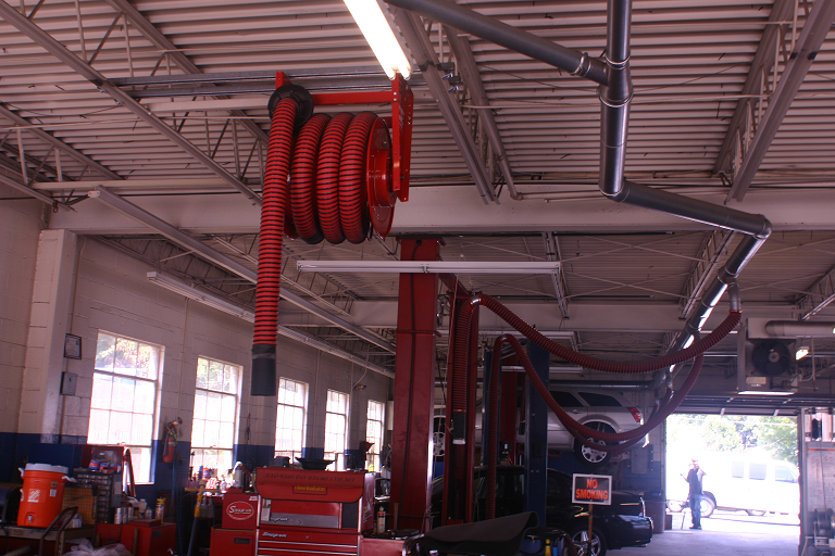 Hose Reel system for vehicle exhaust removal