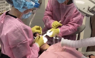 Dental filtration being used in a dental office