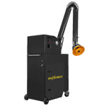 A pulsing portable fume extractor made of heavy gauge, powder coated steel with an attached fume arm.