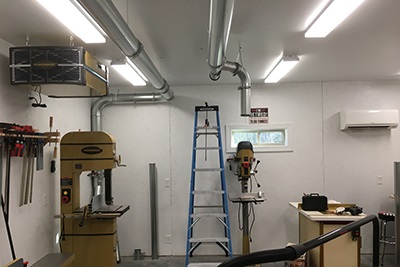 Image of a Nordfab ducting system being used for the collection of wood dust
